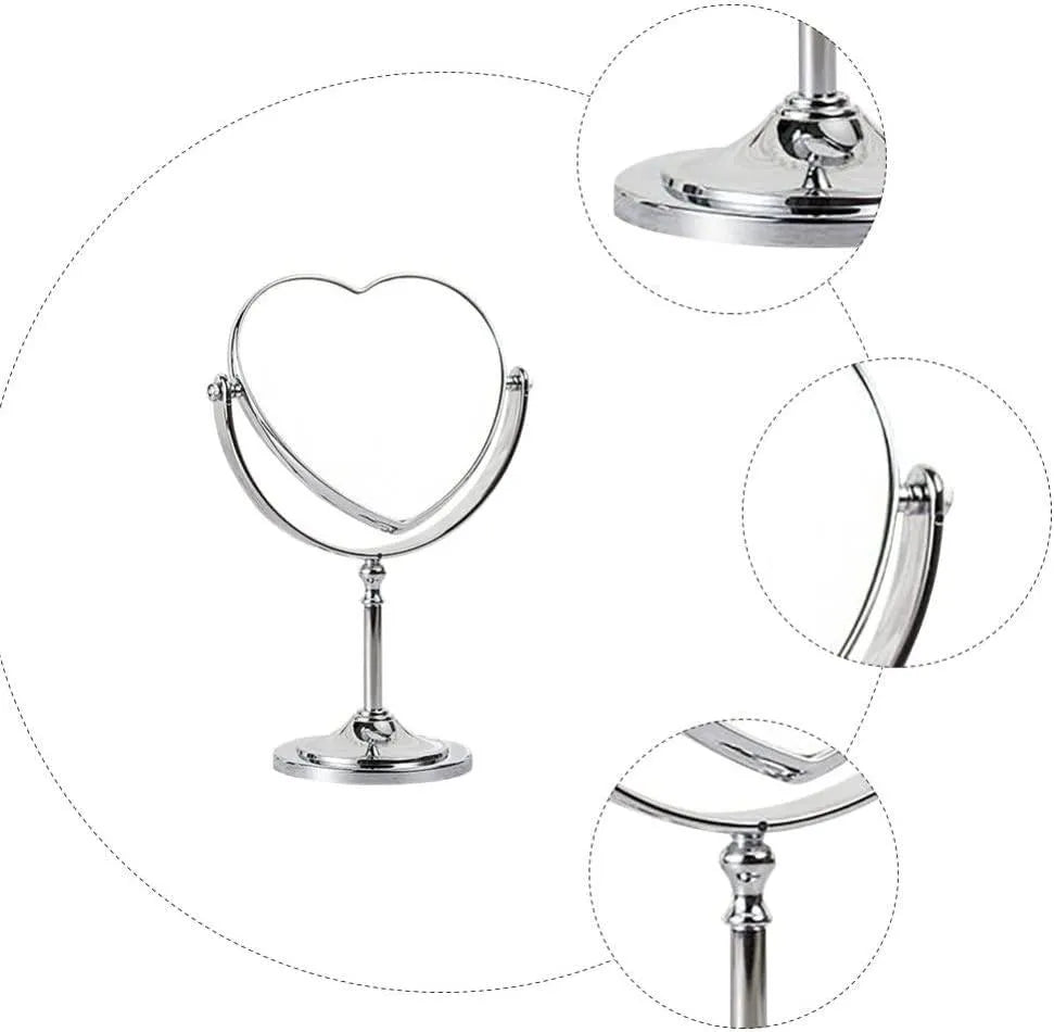 Rose Gold Double Sided Desktop Makeup Mirror Creative Heart Shaped Mirror Rotatable Mirror for Girls - PremiumBrandGoods
