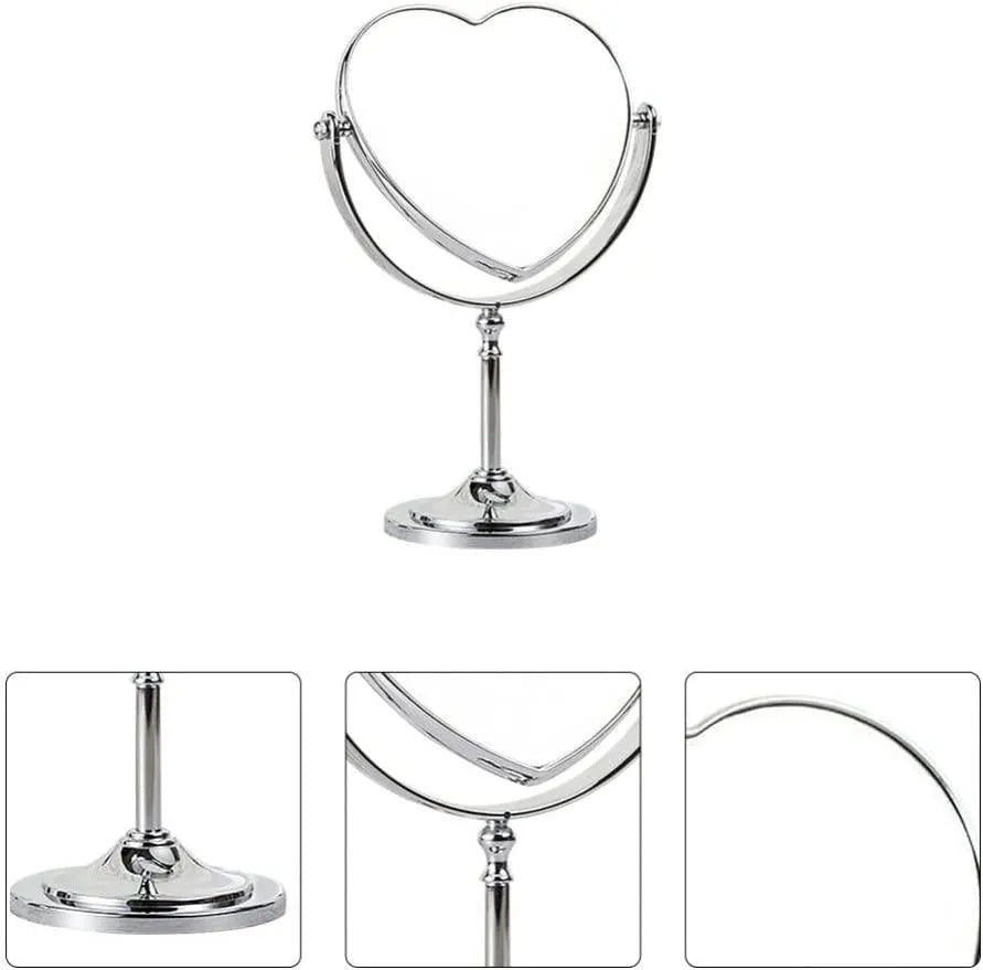 Rose Gold Double Sided Desktop Makeup Mirror Creative Heart Shaped Mirror Rotatable Mirror for Girls - PremiumBrandGoods