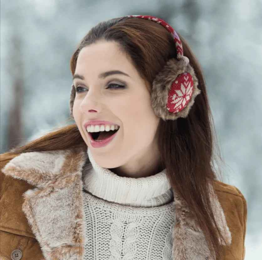 Snowflake Earmuffs with Fur Trim