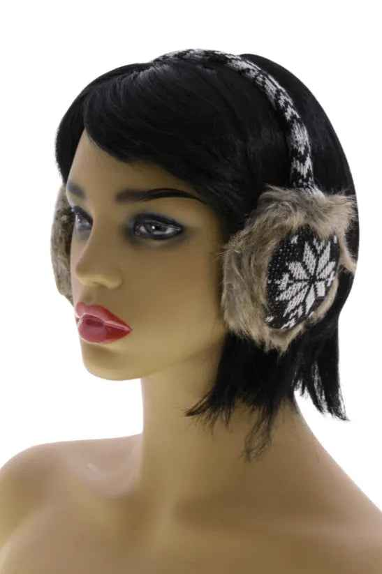 Snowflake Earmuffs with Fur Trim