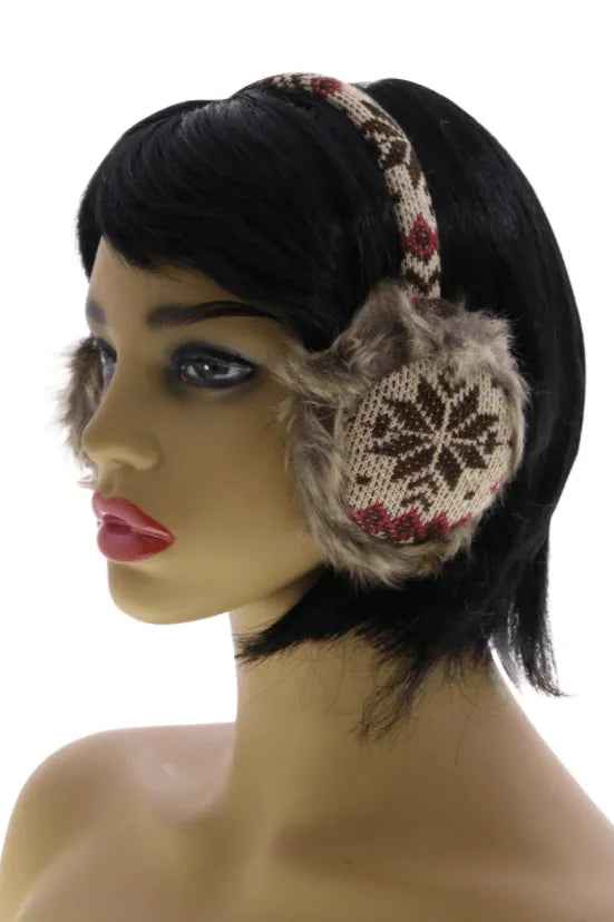 Snowflake Earmuffs with Fur Trim