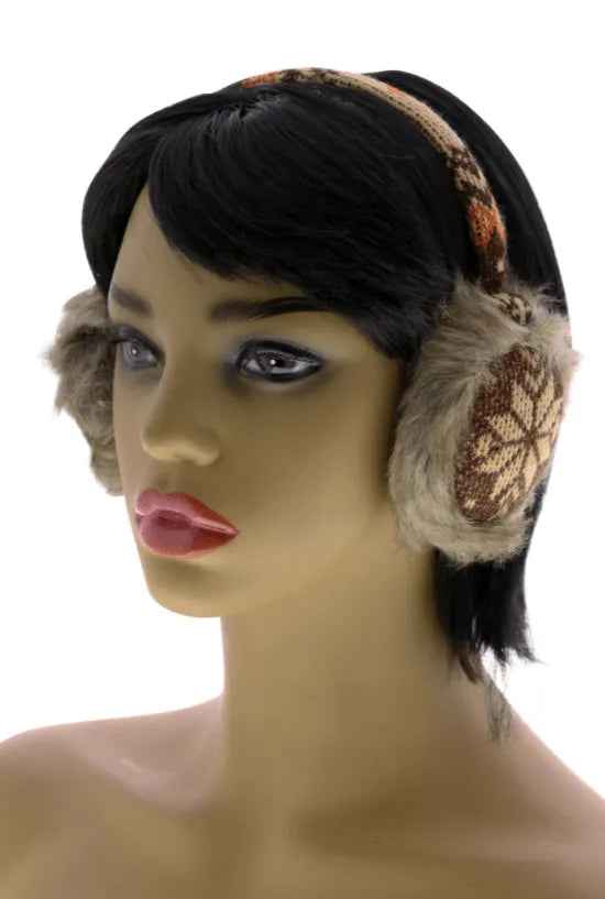 Snowflake Earmuffs with Fur Trim