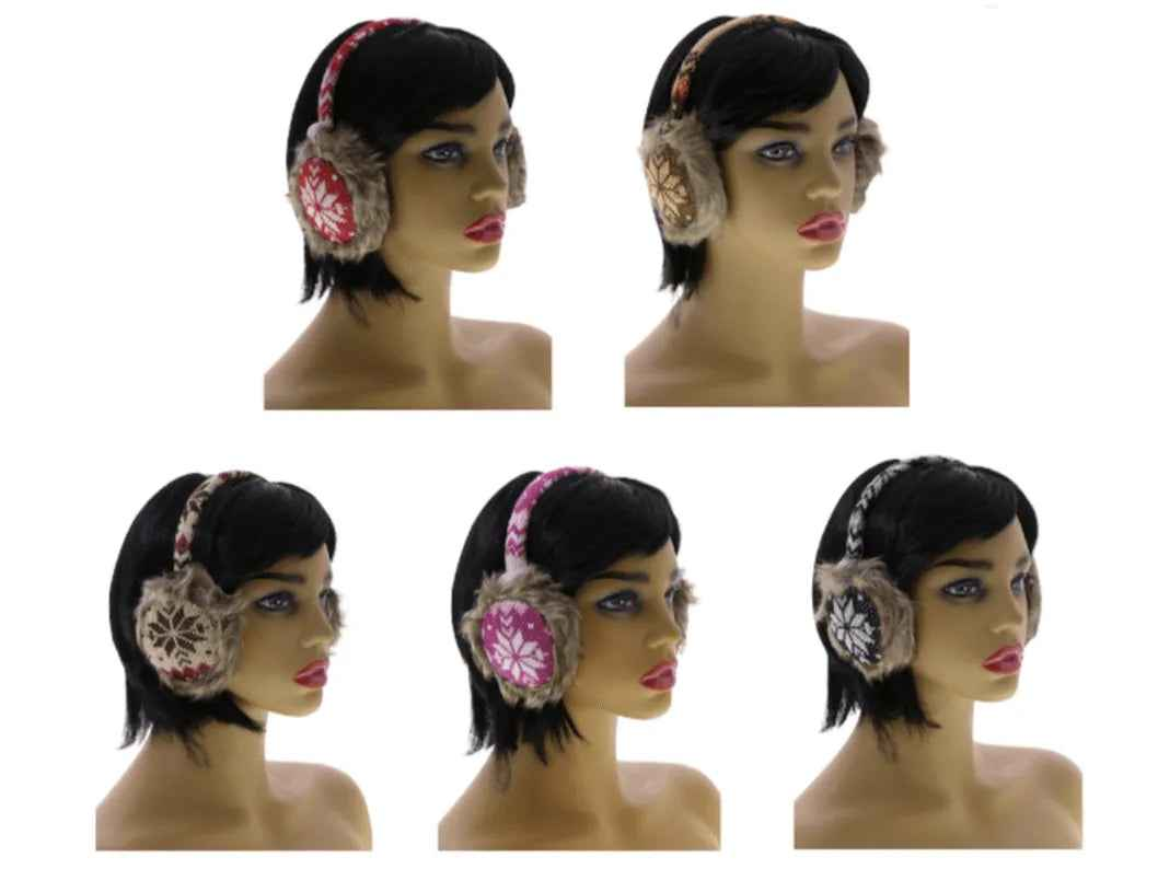 Snowflake Earmuffs with Fur Trim