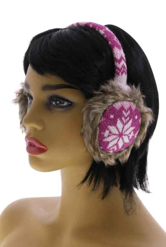 Snowflake Earmuffs with Fur Trim