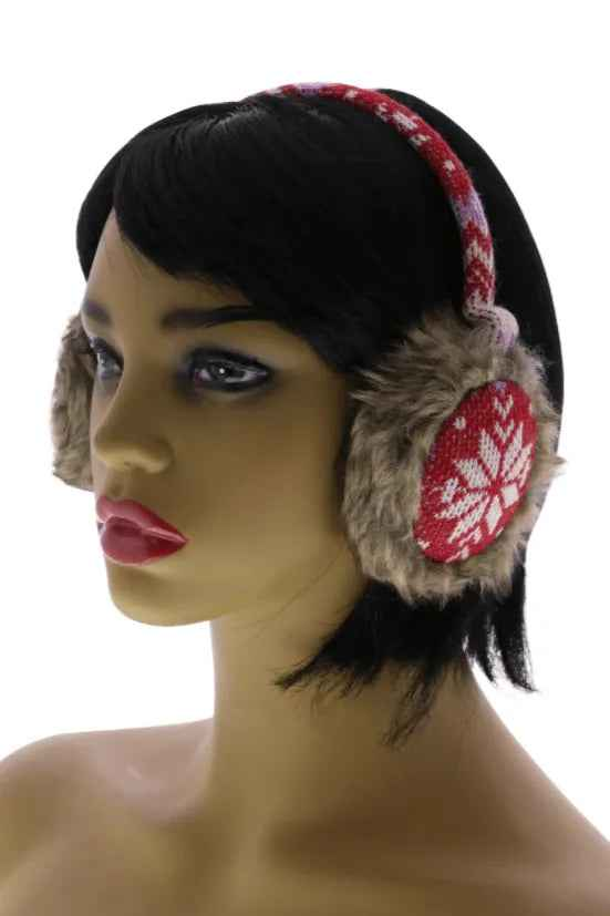 Snowflake Earmuffs with Fur Trim