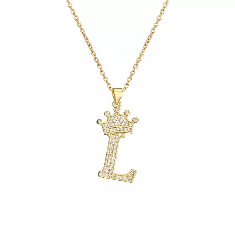 Stainless Steel A-Z Letters Necklace for Men and Women, Gold Overlay Hip Hop Crown Necklaces with Name Chain 22-24", Color Silver - PremiumBrandGoods