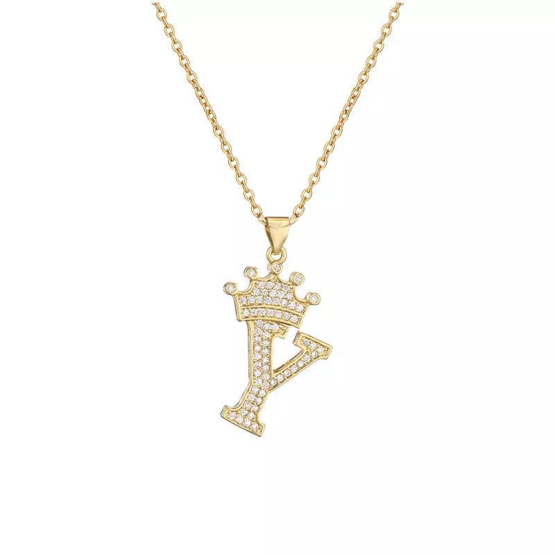 Stainless Steel A-Z Letters Necklace for Men and Women, Gold Overlay Hip Hop Crown Necklaces with Name Chain 22-24", Color Silver - PremiumBrandGoods