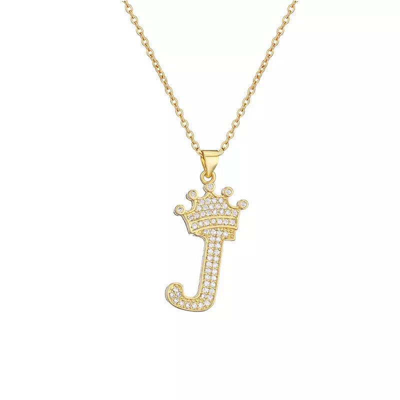 Stainless Steel A-Z Letters Necklace for Men and Women, Gold Overlay Hip Hop Crown Necklaces with Name Chain 22-24", Color Silver - PremiumBrandGoods