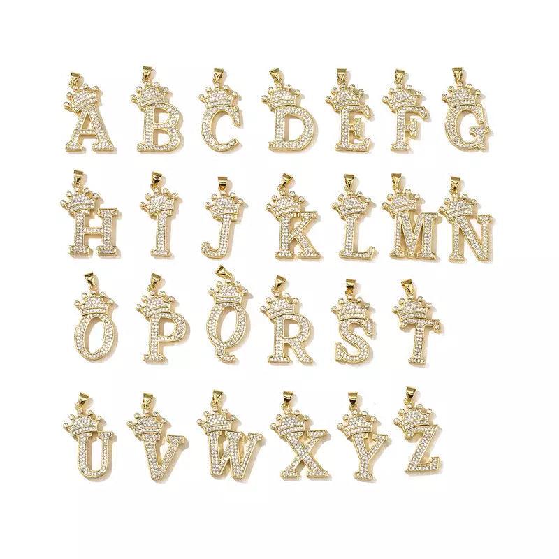 Stainless Steel A-Z Letters Necklace for Men and Women, Gold Overlay Hip Hop Crown Necklaces with Name Chain 22-24", Color Silver - PremiumBrandGoods