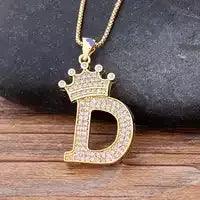 Stainless Steel A-Z Letters Necklace for Men and Women, Gold Overlay Hip Hop Crown Necklaces with Name Chain 22-24", Color Silver - PremiumBrandGoods