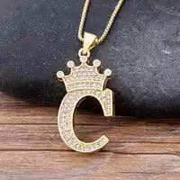 Stainless Steel A-Z Letters Necklace for Men and Women, Gold Overlay Hip Hop Crown Necklaces with Name Chain 22-24", Color Silver - PremiumBrandGoods