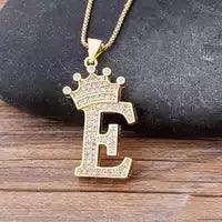 Stainless Steel A-Z Letters Necklace for Men and Women, Gold Overlay Hip Hop Crown Necklaces with Name Chain 22-24", Color Silver - PremiumBrandGoods