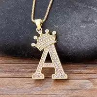 Stainless Steel A-Z Letters Necklace for Men and Women, Gold Overlay Hip Hop Crown Necklaces with Name Chain 22-24", Color Silver - PremiumBrandGoods
