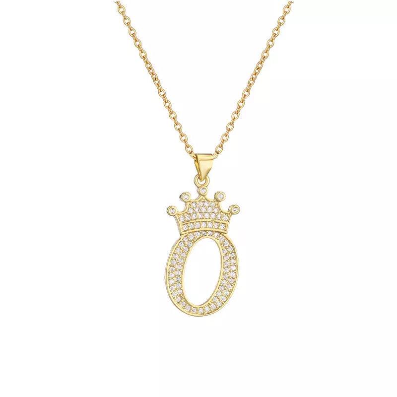 Stainless Steel A-Z Letters Necklace for Men and Women, Gold Overlay Hip Hop Crown Necklaces with Name Chain 22-24", Color Silver - PremiumBrandGoods