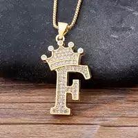 Stainless Steel A-Z Letters Necklace for Men and Women, Gold Overlay Hip Hop Crown Necklaces with Name Chain 22-24", Color Silver - PremiumBrandGoods