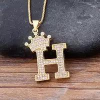 Stainless Steel A-Z Letters Necklace for Men and Women, Gold Overlay Hip Hop Crown Necklaces with Name Chain 22-24", Color Silver - PremiumBrandGoods