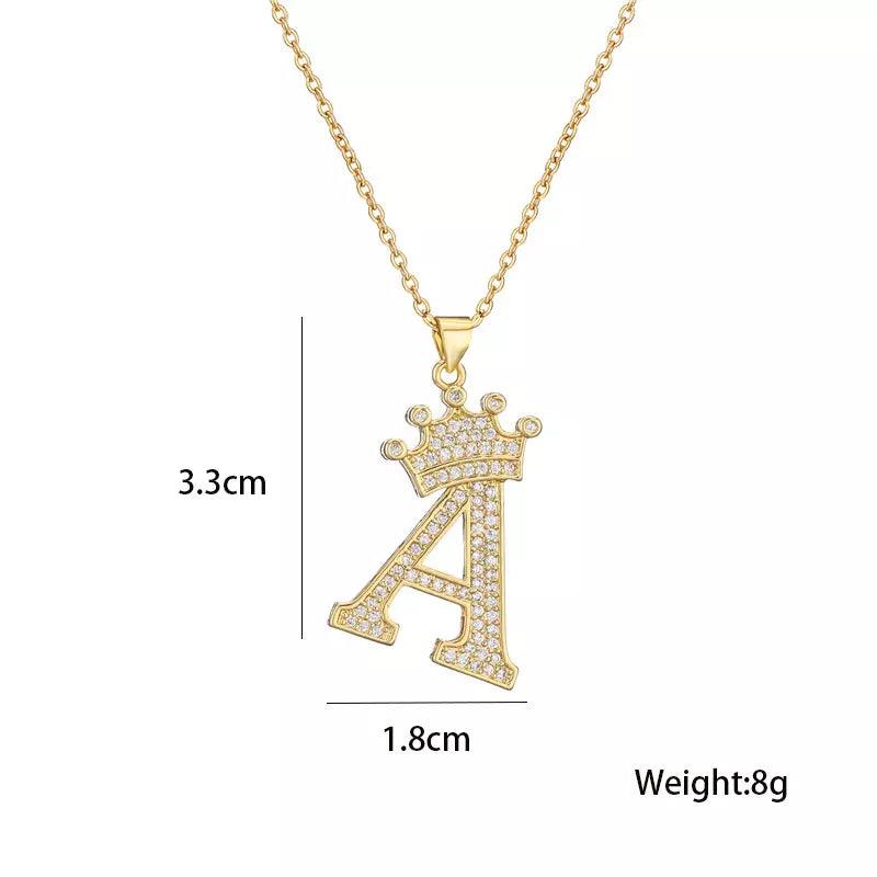 Stainless Steel A-Z Letters Necklace for Men and Women, Gold Overlay Hip Hop Crown Necklaces with Name Chain 22-24", Color Silver - PremiumBrandGoods