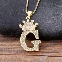 Stainless Steel A-Z Letters Necklace for Men and Women, Gold Overlay Hip Hop Crown Necklaces with Name Chain 22-24", Color Silver - PremiumBrandGoods