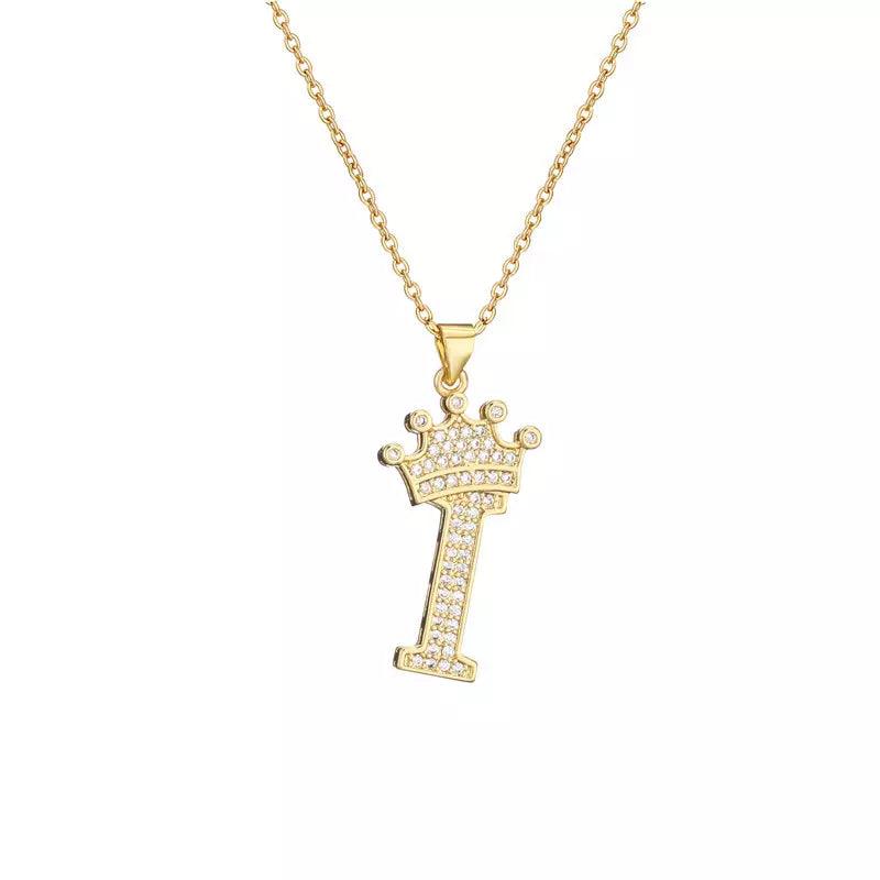 Stainless Steel A-Z Letters Necklace for Men and Women, Gold Overlay Hip Hop Crown Necklaces with Name Chain 22-24", Color Silver - PremiumBrandGoods