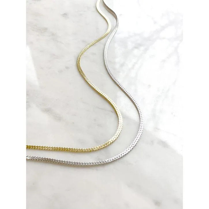 Stainless Steel Flat Snake Bone Chain Necklace (2 Colors , 2 Sizes) - PremiumBrandGoods