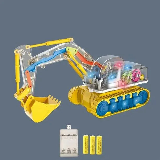 Transparent Gear Excavator Electric Children‘s Educational Simulation Model Engineering Car Lighting Music Toy Gift - PremiumBrandGoods