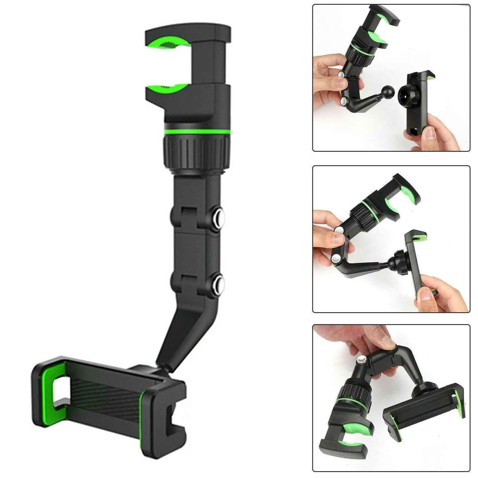 Universal Car Rear View Mirror Mount Stand GPS Cell Phone Holder 360 Rotation Multi Function