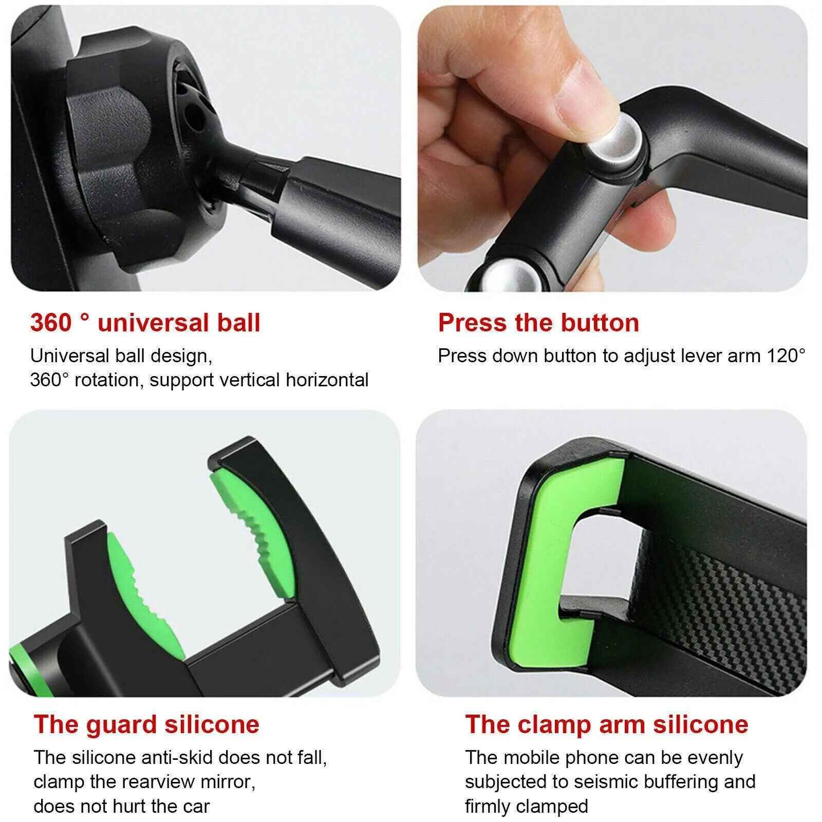 Universal Car Rear View Mirror Mount Stand GPS Cell Phone Holder 360 Rotation Multi Function