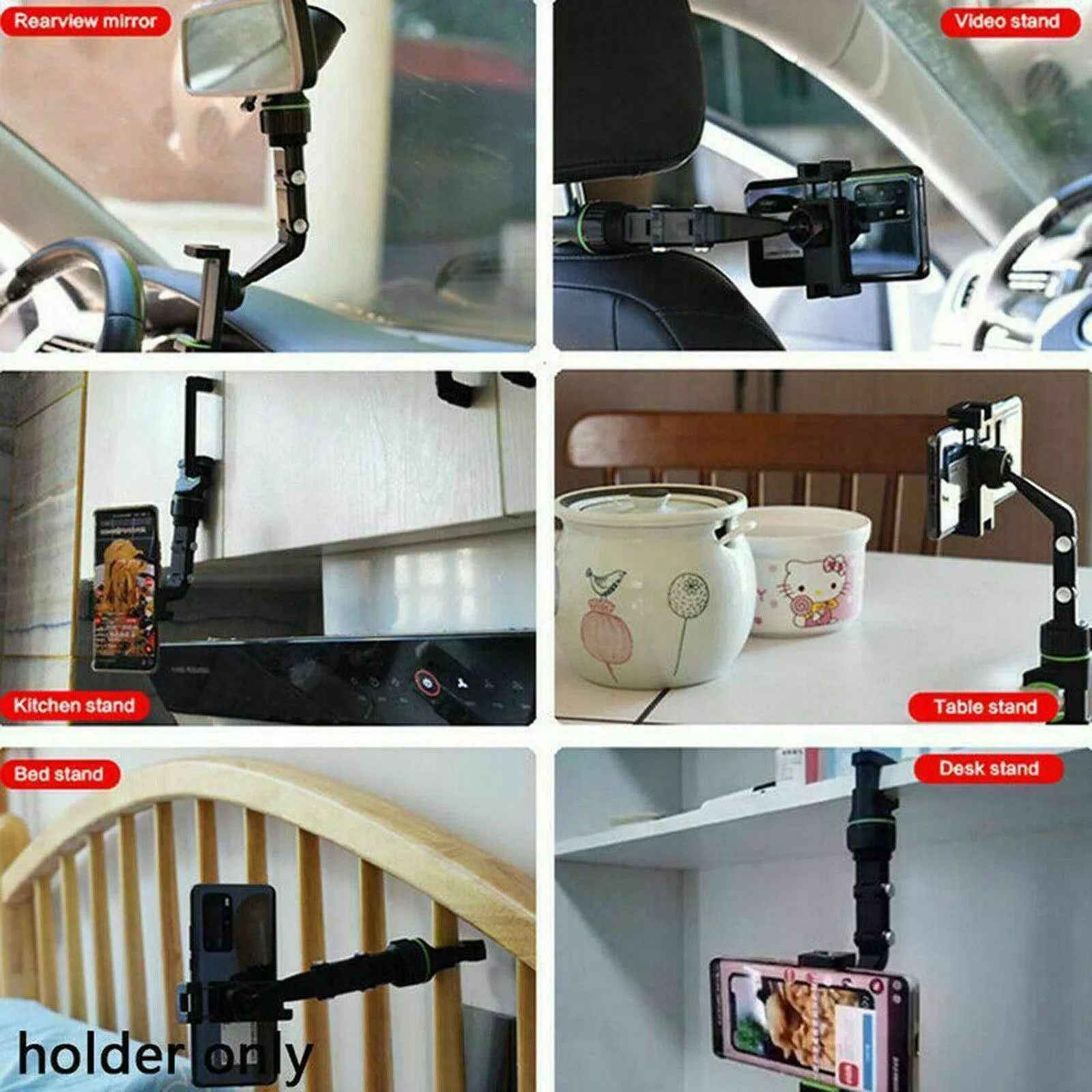 Universal Car Rear View Mirror Mount Stand GPS Cell Phone Holder 360 Rotation Multi Function