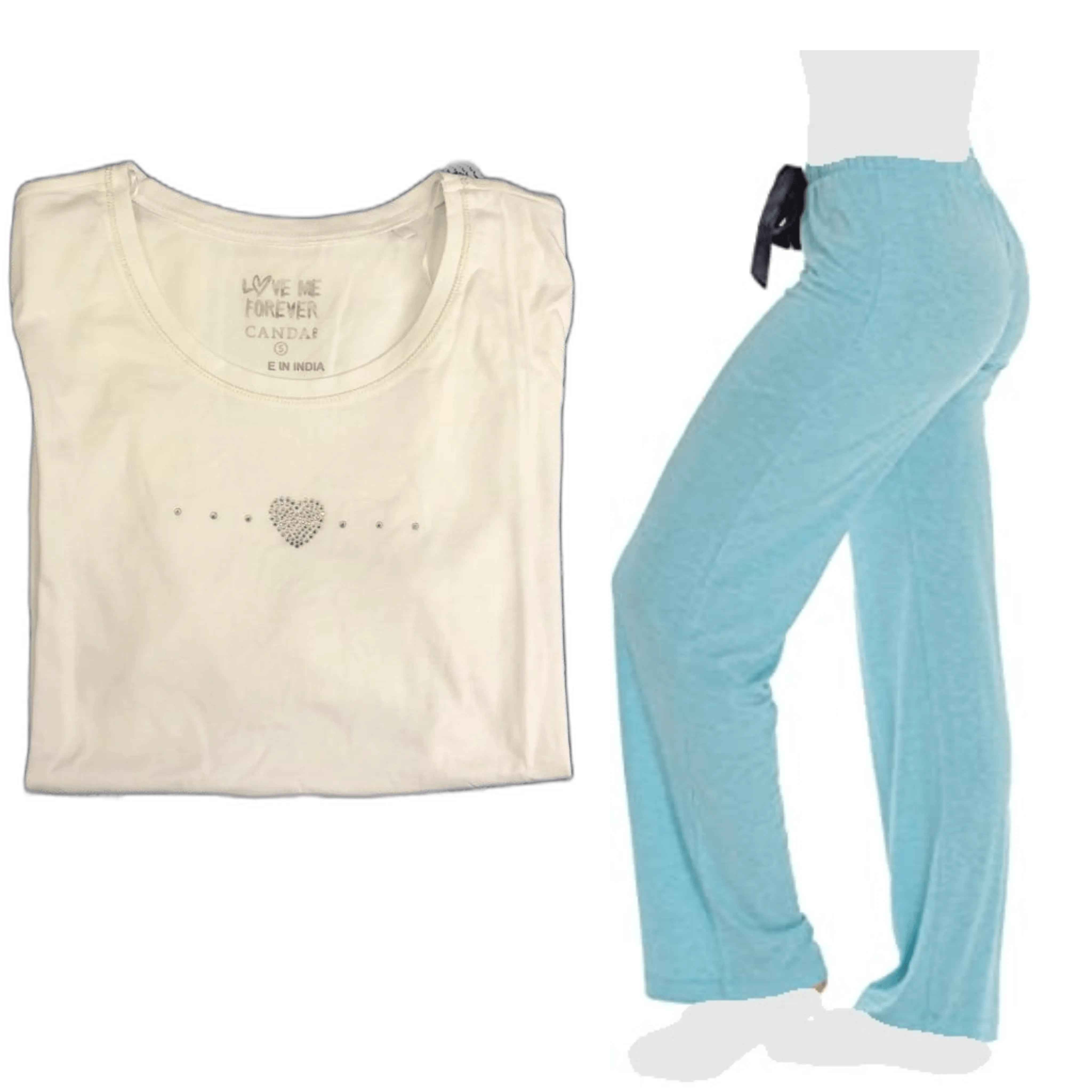 Women's Cozy Pajama Set Baby Blue Pants and Cotton Soft Heart T shirt by Just Love