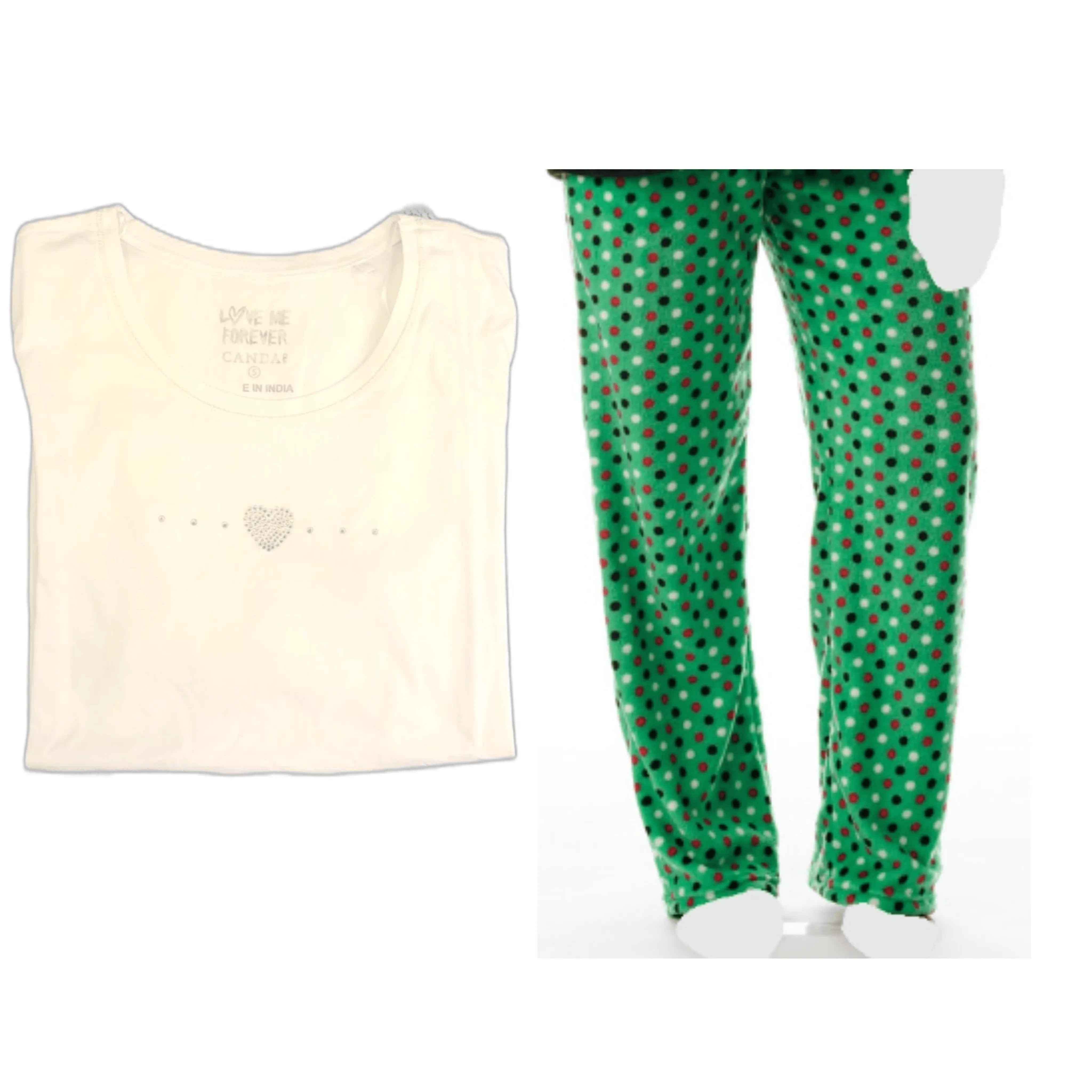 Women's Cozy Pajama Set Christmas Pants and Cotton Soft Heart T shirt by Just Love