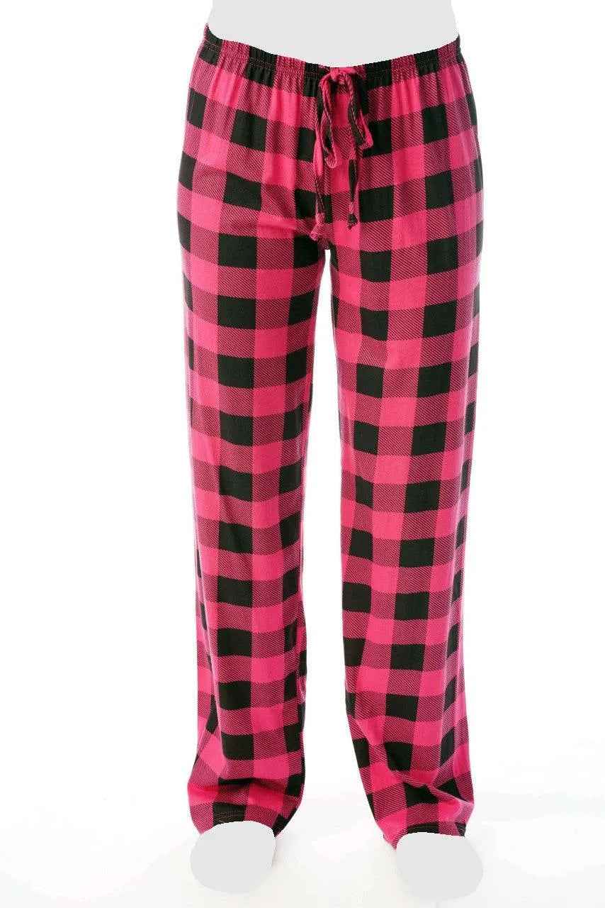 Women's Cozy Pajama Set Pink/Black Plaid Pants and Cotton Soft Heart T shirt by Just Love