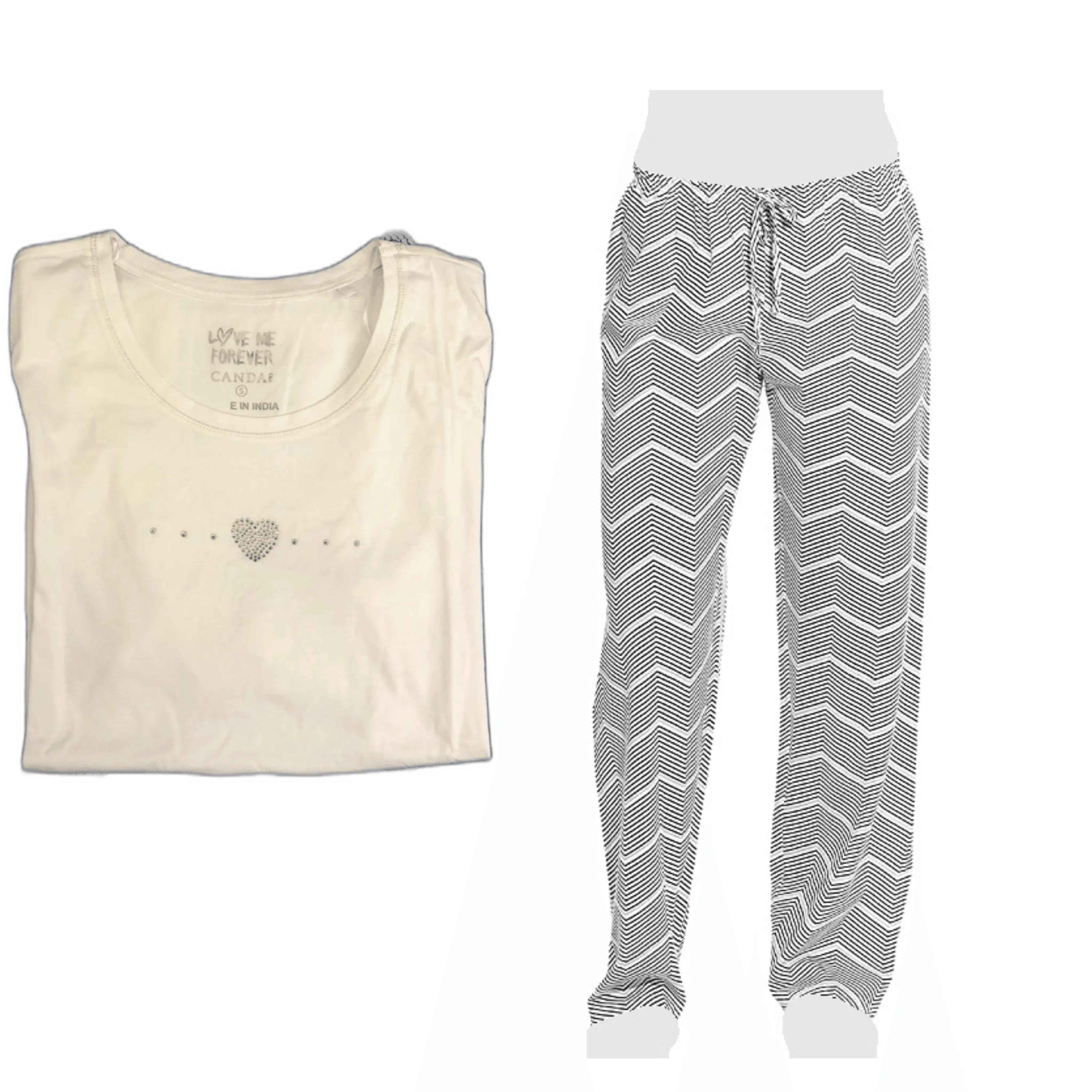 Women's Cozy Pajama Set Plaid Pants and Cotton Soft Heart T shirt by Just Love