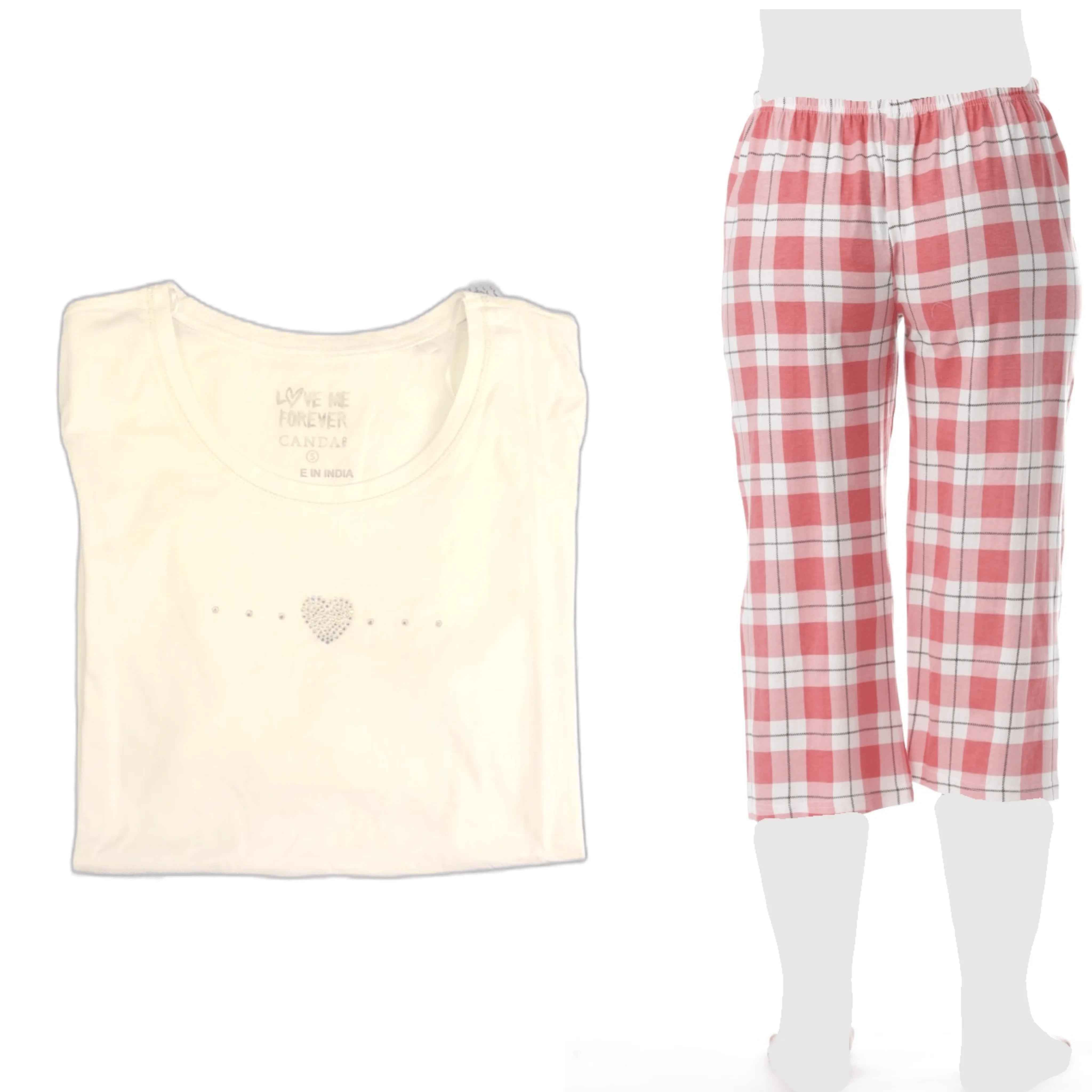 Women's Cozy Pajama Set Plaid Pants and Cotton Soft Heart T shirt by Just Love