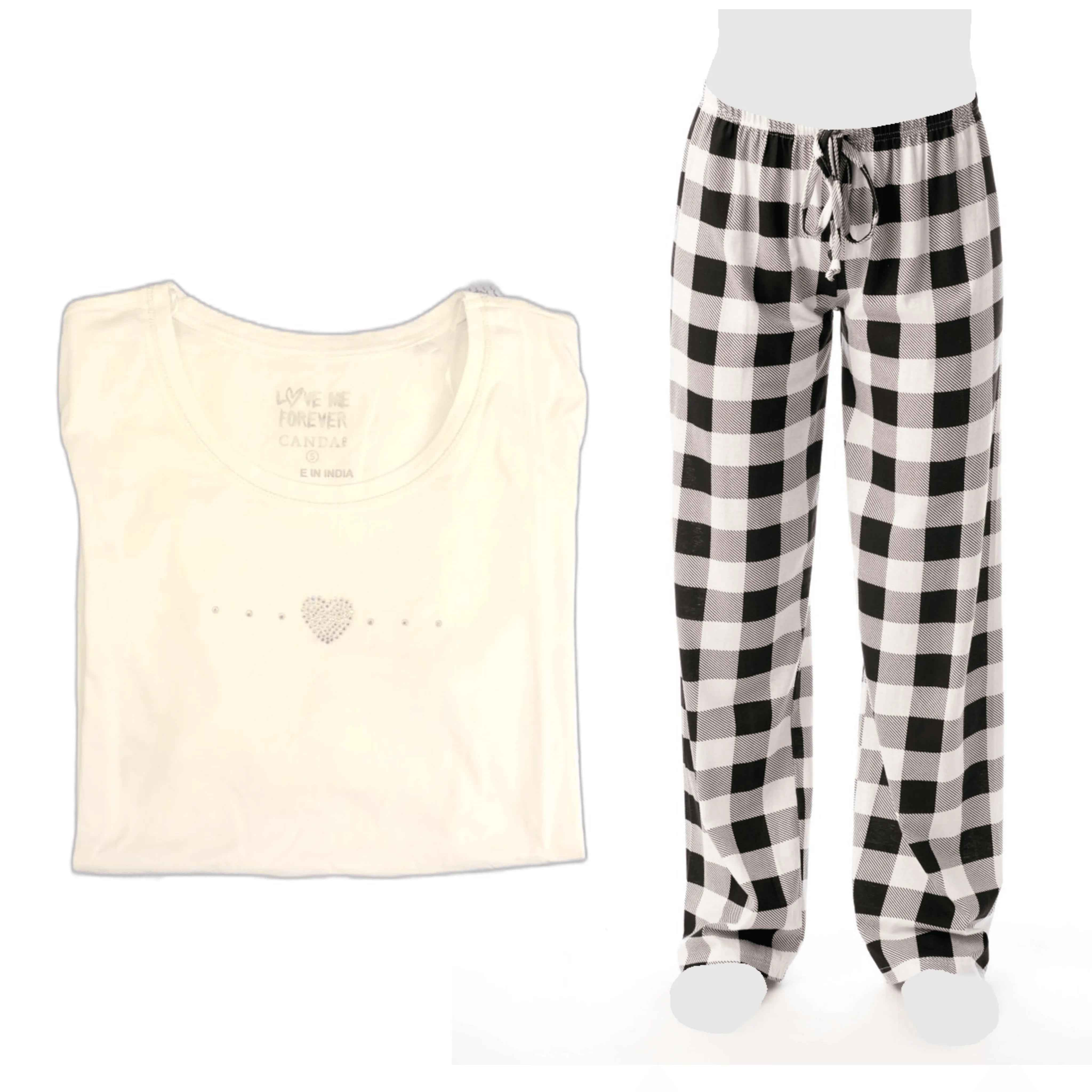 Women's Cozy Pajama Set Plaid Pants and Cotton Soft Heart T shirt by Just Love