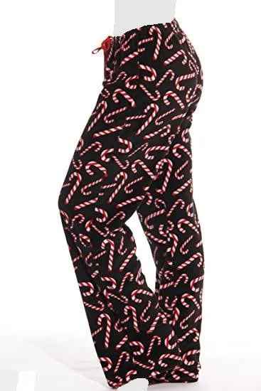 Women's Cozy Pajama Set Plush Candy Cane Pants and Cotton Soft Heart T shirt by Just Love