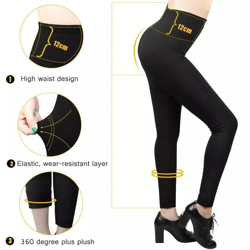 Women’s Extra 220g Fleece Leggings High Waist Stretchy Warm Leggings (One Size) - PremiumBrandGoods