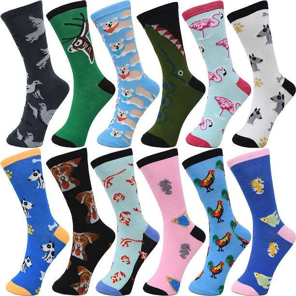 30-Pairs Women's Fun Patterned Cotton-Blend Crew Socks Assorted Pairs