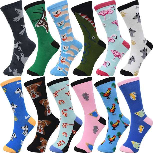 30-Pairs Women's Fun Patterned Cotton-Blend Crew Socks Assorted Pairs