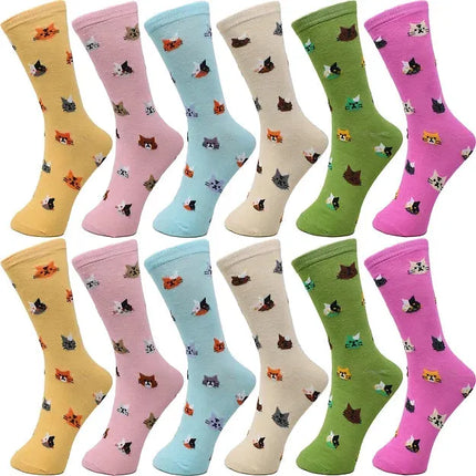 30-Pairs Women's Fun Patterned Cotton-Blend Crew Socks Assorted Pairs - PremiumBrandGoods