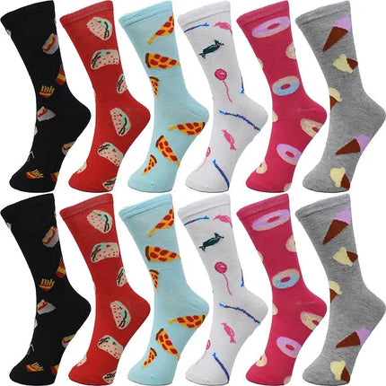 30-Pairs Women's Fun Patterned Cotton-Blend Crew Socks Assorted Pairs - PremiumBrandGoods