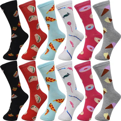 30-Pairs Women's Fun Patterned Cotton-Blend Crew Socks Assorted Pairs - PremiumBrandGoods