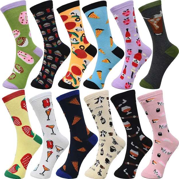 30-Pairs Women's Fun Patterned Cotton-Blend Crew Socks Assorted Pairs