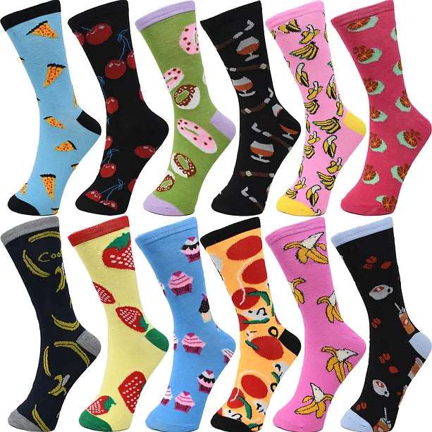 30-Pairs Women's Fun Patterned Cotton-Blend Crew Socks Assorted Pairs