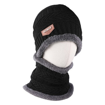 Black Winter Hat and Scarf Set Warm Fleece Lined Beanie unisex - PremiumBrandGoods