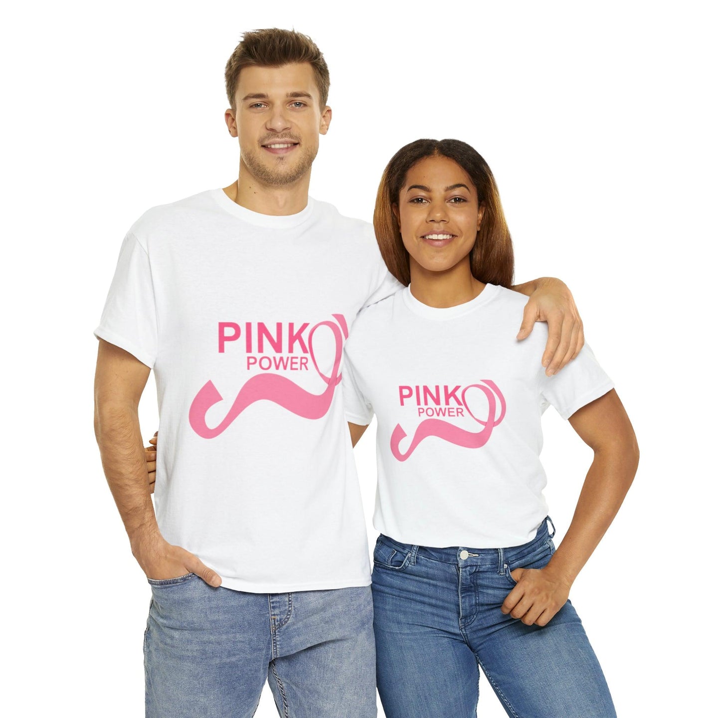 Breast Cancer Pink Power Unisex Heavy Cotton Tee - PremiumBrandGoods