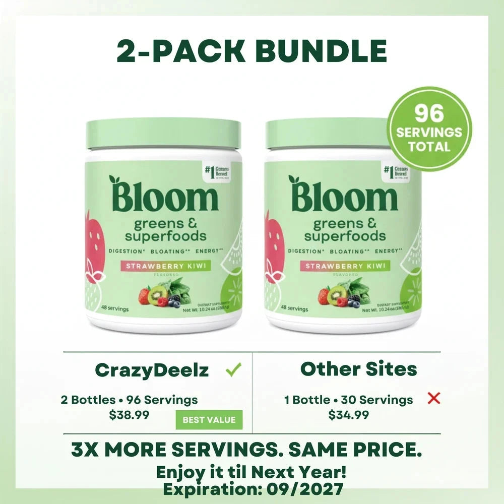 Bloom Nutrition Superfood Greens 2-Pack – Strawberry Kiwi (96 Servings) 09/27