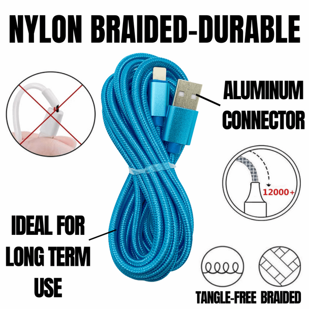 2 Pack 10FT XL Charger Compatible for Iphone Cable Nylon Woven - PremiumBrandGoods