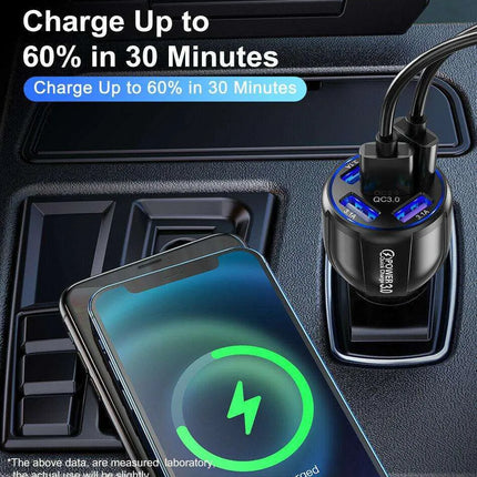 2 Pack 5 Port USB Fast Car Charger with LED Display Charge 5 Devices at once White - PremiumBrandGoods