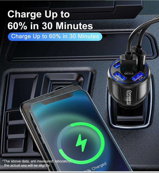 2 Pack 5 Port USB Fast Car Charger with LED Display Charge 5 Devices at once White - PremiumBrandGoods