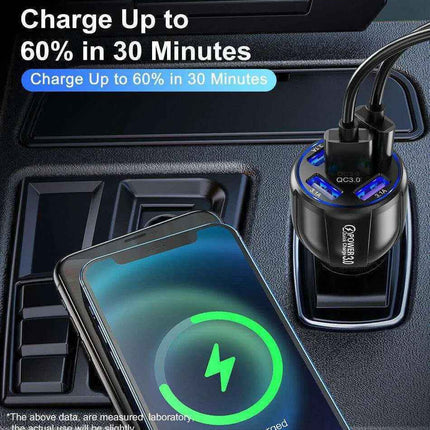 2 Pack PBG 5 Port USB Fast Car Charger with LED Display Charge 5 Devices at once